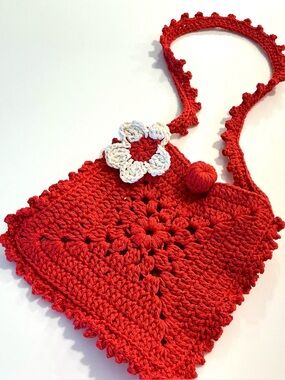 Little Girls Red Crocheted Bag New Handmade